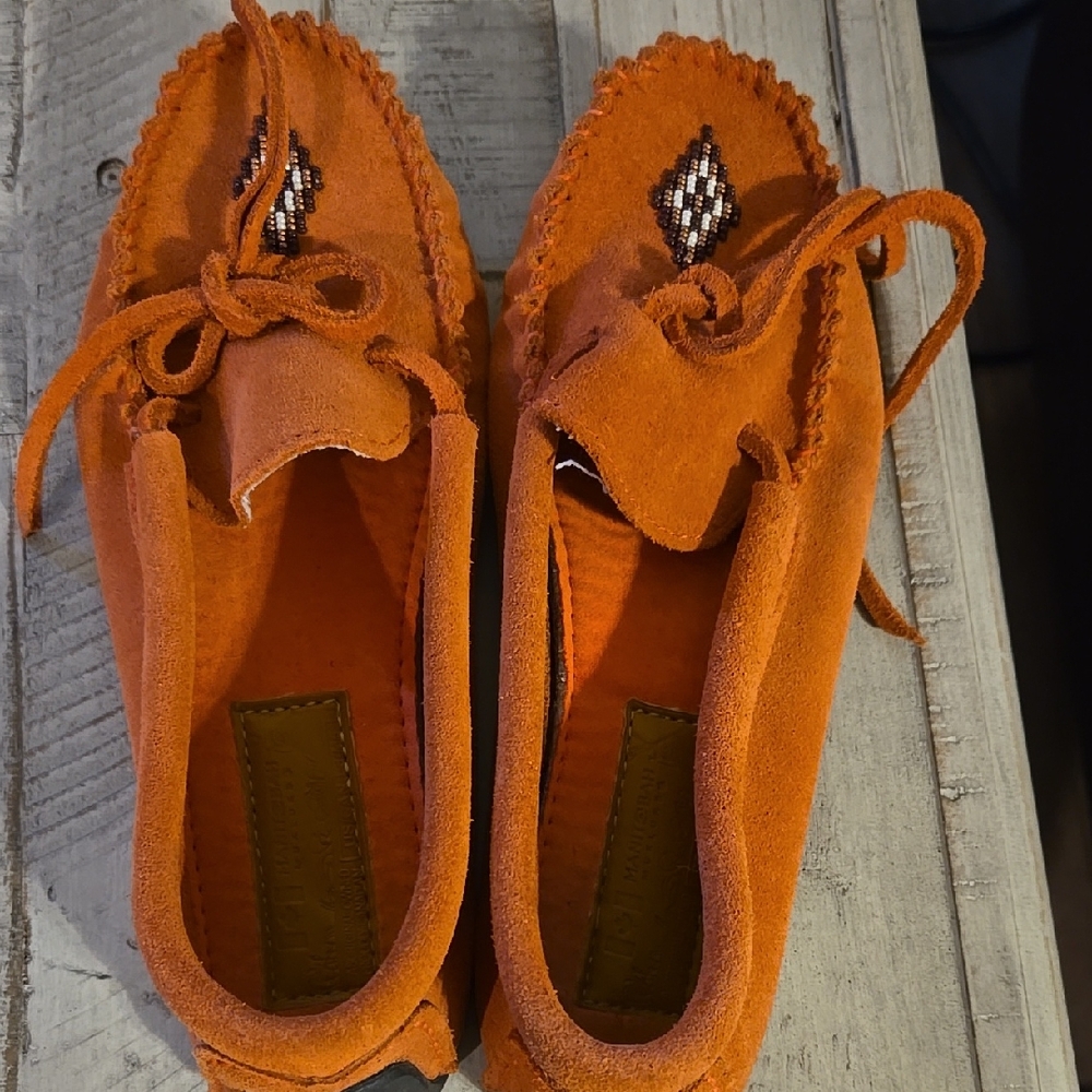 Manitobah Orange Suede Moccasins